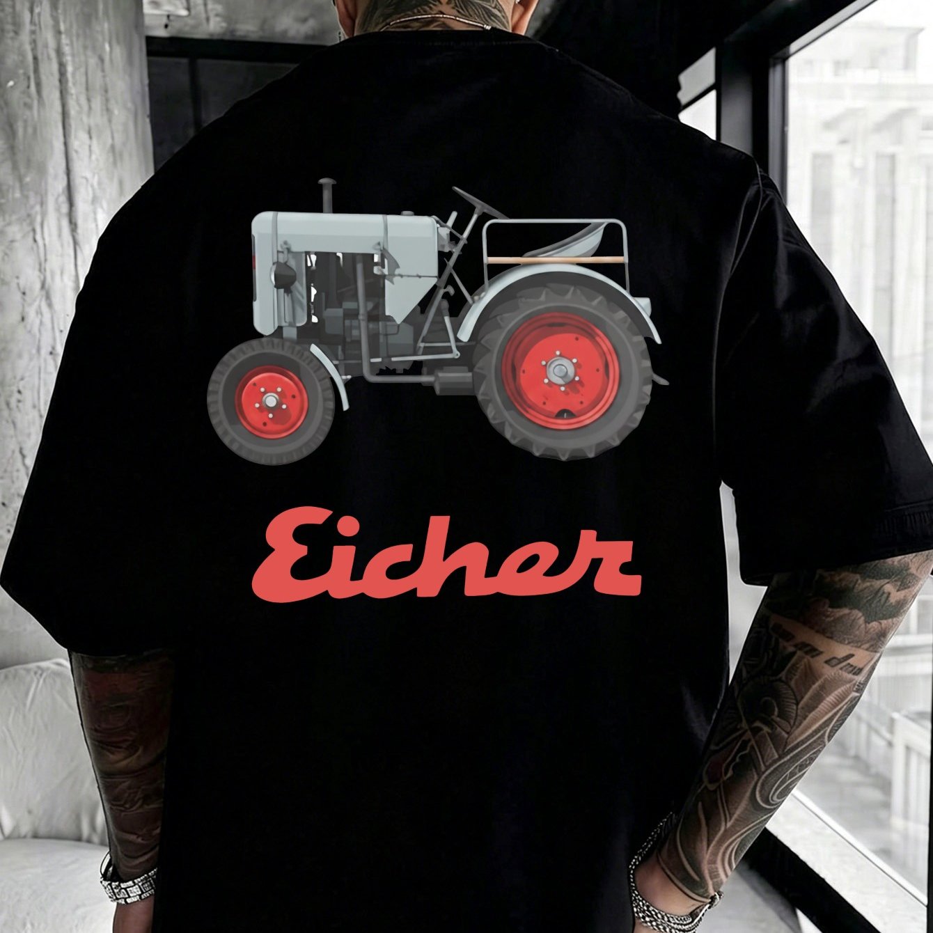 Men's Vintage Oak Tractor T-shirt - Retro 1950s Farming Design With Oak Tractor Back Print, Soft Breathable Round Neck Tee Suitable For Tractor Enthusiasts, , Agricultural Machinery Gifts