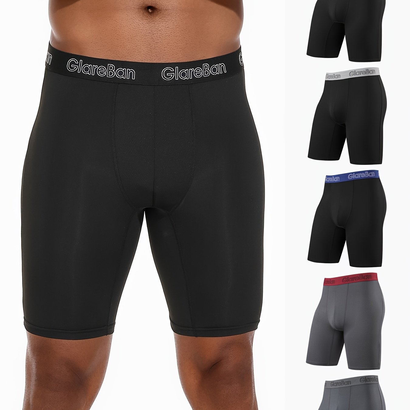 Image of 5pcs Long Leg Sports Boxer Shorts Men Quick-dry Underwear Soft Male Underpants For Men Comfortable Men's Boxershorts, Spring And Summer, Sporty, Stretchy, Slim Fit, Workout
