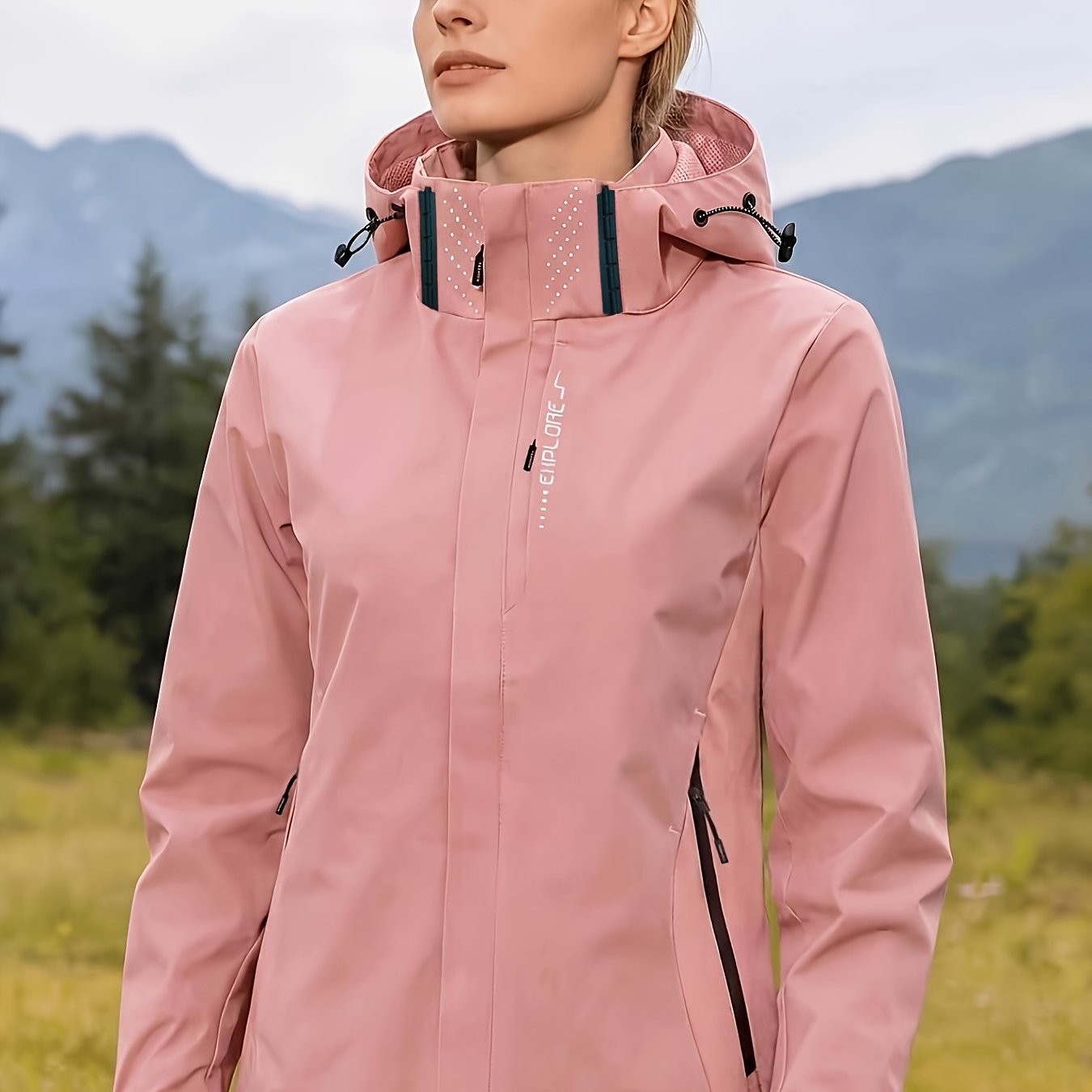 TEMU New Women's Outdoor Jacket | Detachable Hood With Zipper Pockets And Adjustable Cuffs, , Fashionable Look, Spring/autumn Outerwear