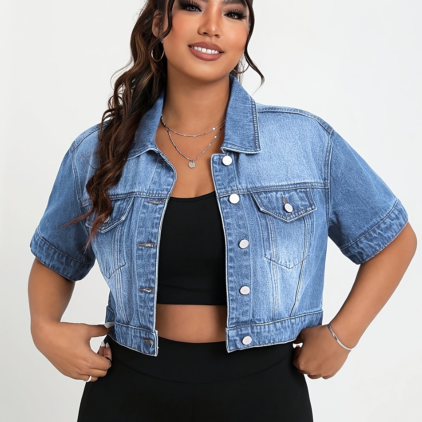 Denim Jacket Short Style With Slit Sleeves, Versatile