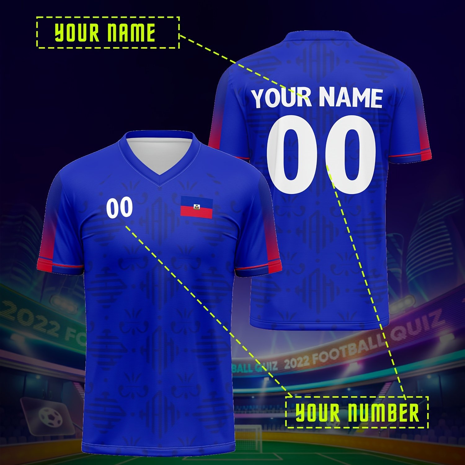 TEMU Maillot de football à col en V Haïti Amérique - Nom et numéro personnalisés, convient pour l'entraînement, les , les fêtes d'été - Lavable en