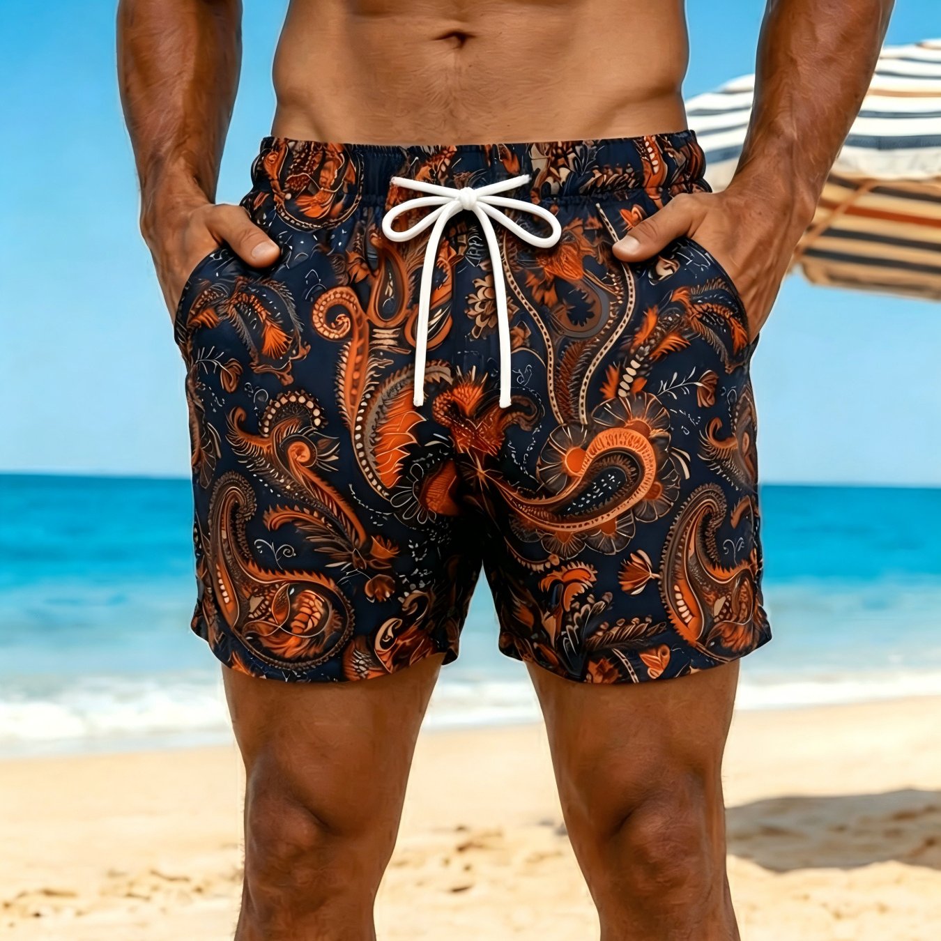 TEMU [printed Design- Nottextured]european And Paisley Print Beach Shorts, Cool And Breathable, Suitable For Hawaii, Vacations, Surfing, Beach, And