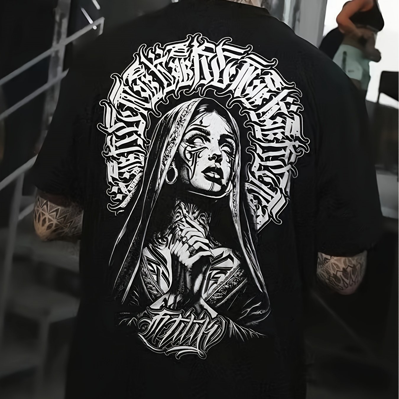 TEMU Men's Gothic Skull & Flower Print T Shirt Suitable For Concerts & Casual Wear Edgy Streetwear Short Sleeve Round Neck Tee With Gothic Design
