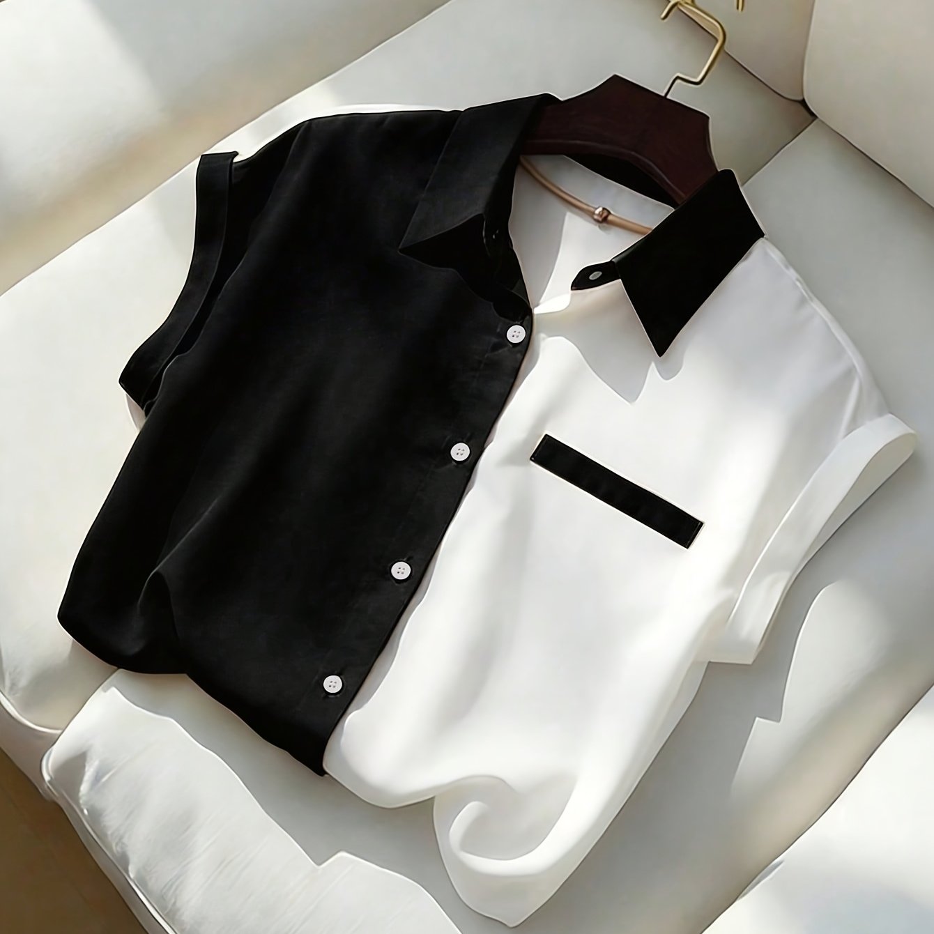 TEMU Women's Elegant Color-block Short Sleeve Loose Fit Shirt Top