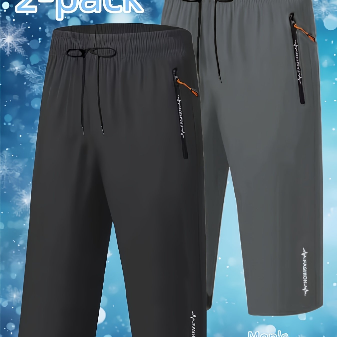 TEMU 2pcs Men's And Women's Cool Casual Sport Capri Pants - Letter Zipper Pocket Stretch Waist Quick-dry Breathable Straight-leg Pants, For Daily