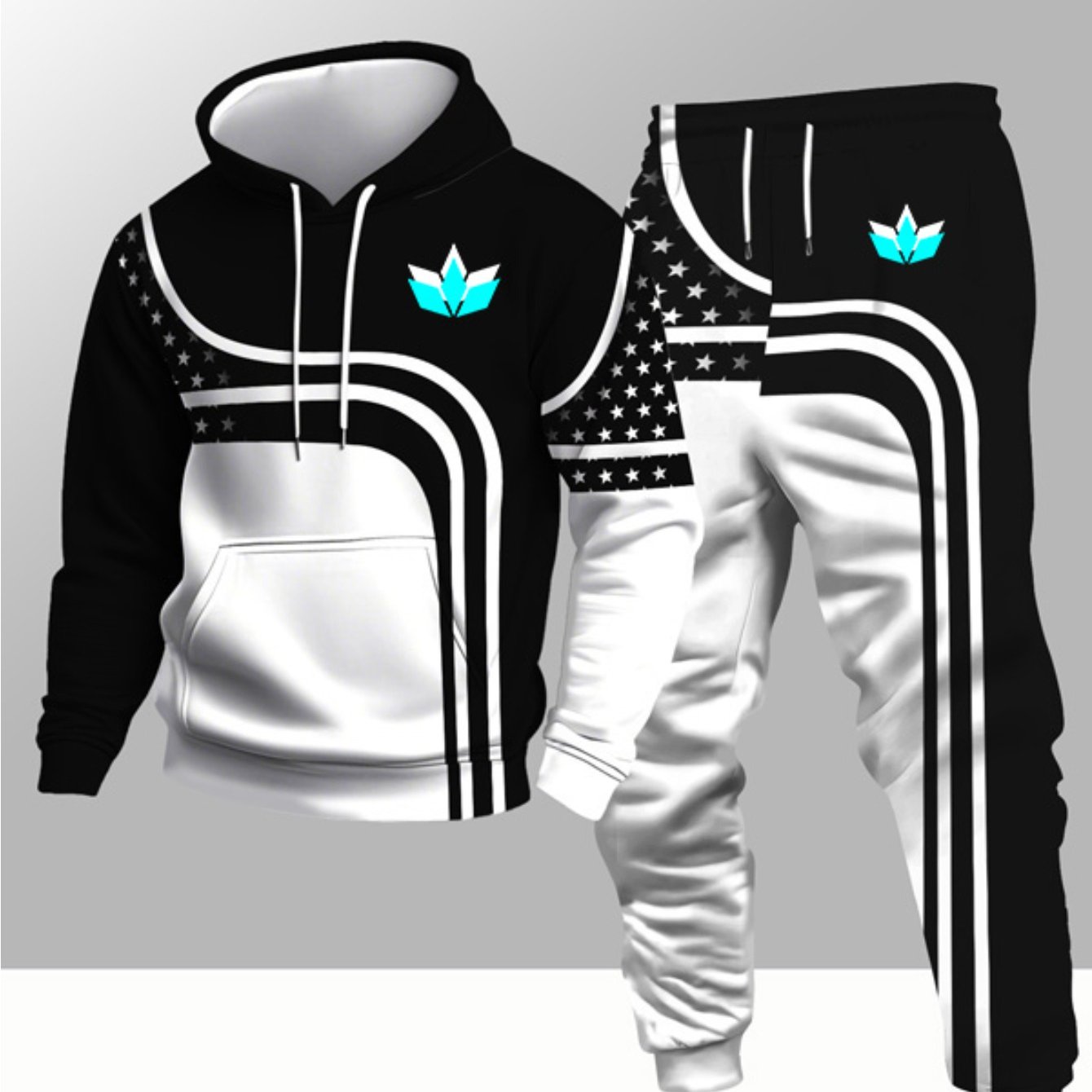 TEMU Autumn Winter Season Autumn Winter Trendy Hooded Sweatshirt Set Outdoor Outfit, 2pcs Set Outdoor Set, Dual-tone Contrast, Color Matching Trendy