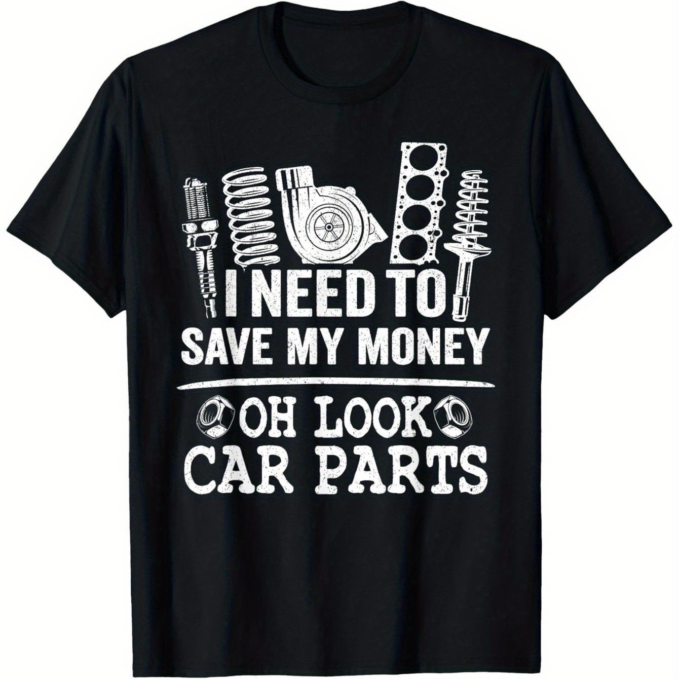 TEMU 1pc Funny Car Mechanic T-shirt For Men - "i Need To Save Money, Check Out Car Parts" Auto Repair Design With Engine & Car Parts Graphic, 100%