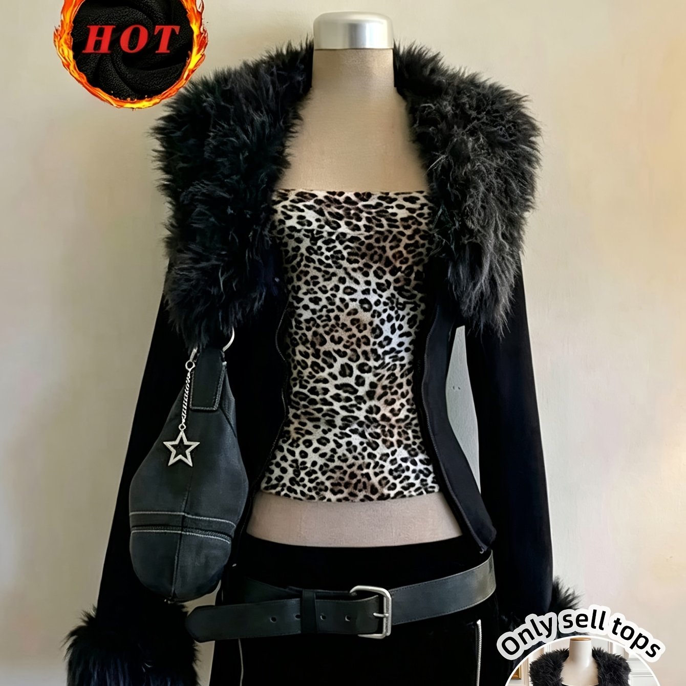 TEMU Y2k Autumn Western Coat Black Zipper Rock Concert Goth Solid Zipper Slim Long Sleeve Jacket Black Decoration