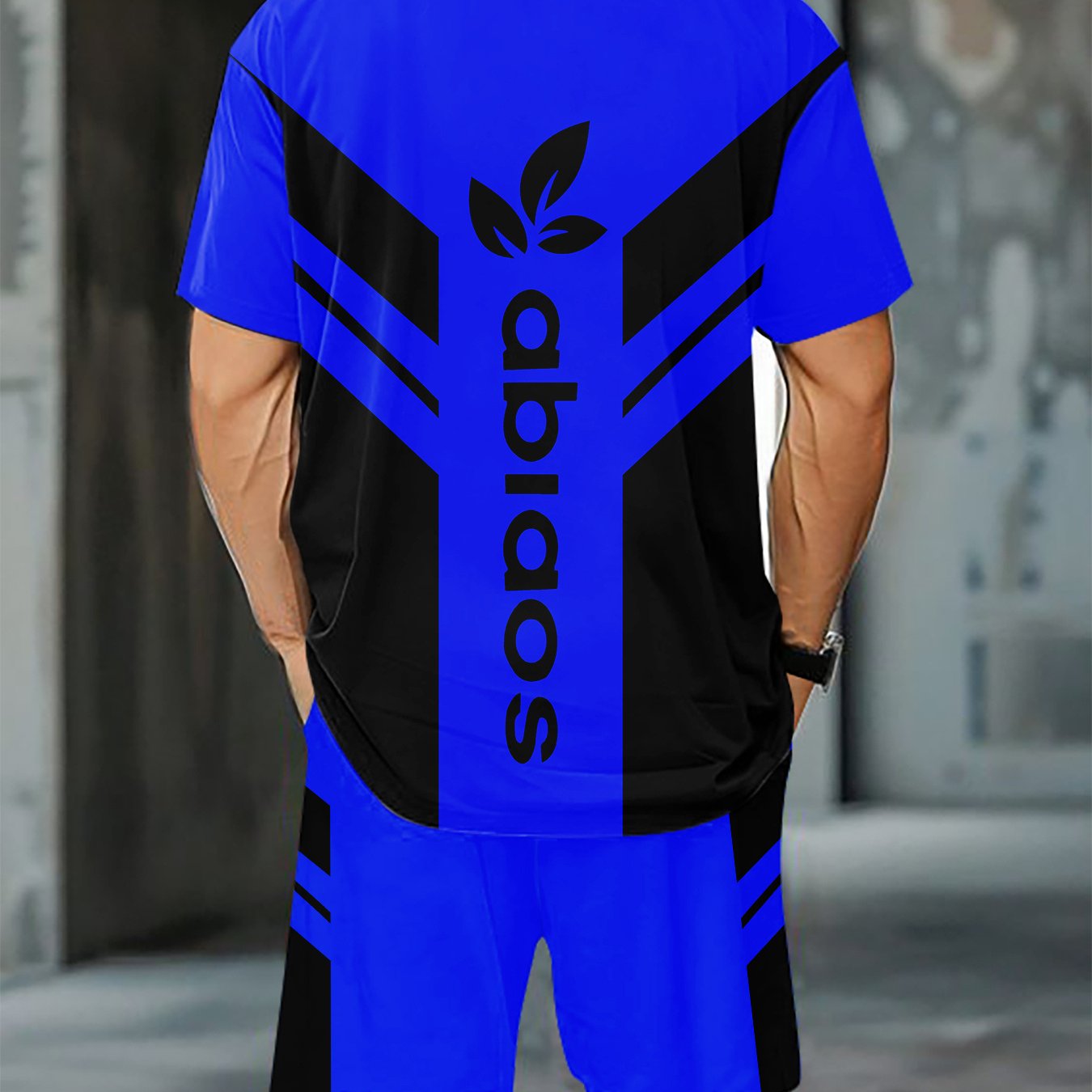 TEMU Print Design - Untextured Easy Style Athletic Set Men's Casual Short Sleeve Shorts 2pcs Outfit, Plus Size