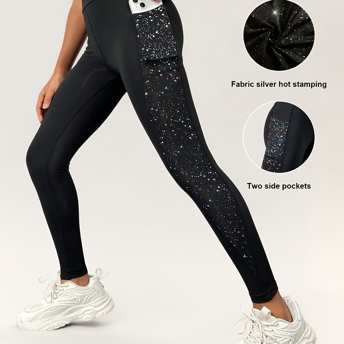 Image of Girls' Four-season Casual Fashion Side-sequin Print Design Joggers With Pocket Details, Perfect For Daily Wear, Outdoor Running, Walking, Tennis, And More – An Ideal Gift, Perfect For Outdoor