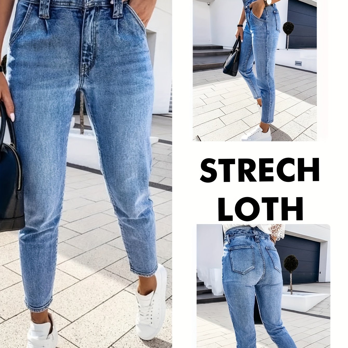 Image of Women's Versatile Fashion Washed Jeans, Casual Elegant Style, Slim Fit With Stretch Fabric