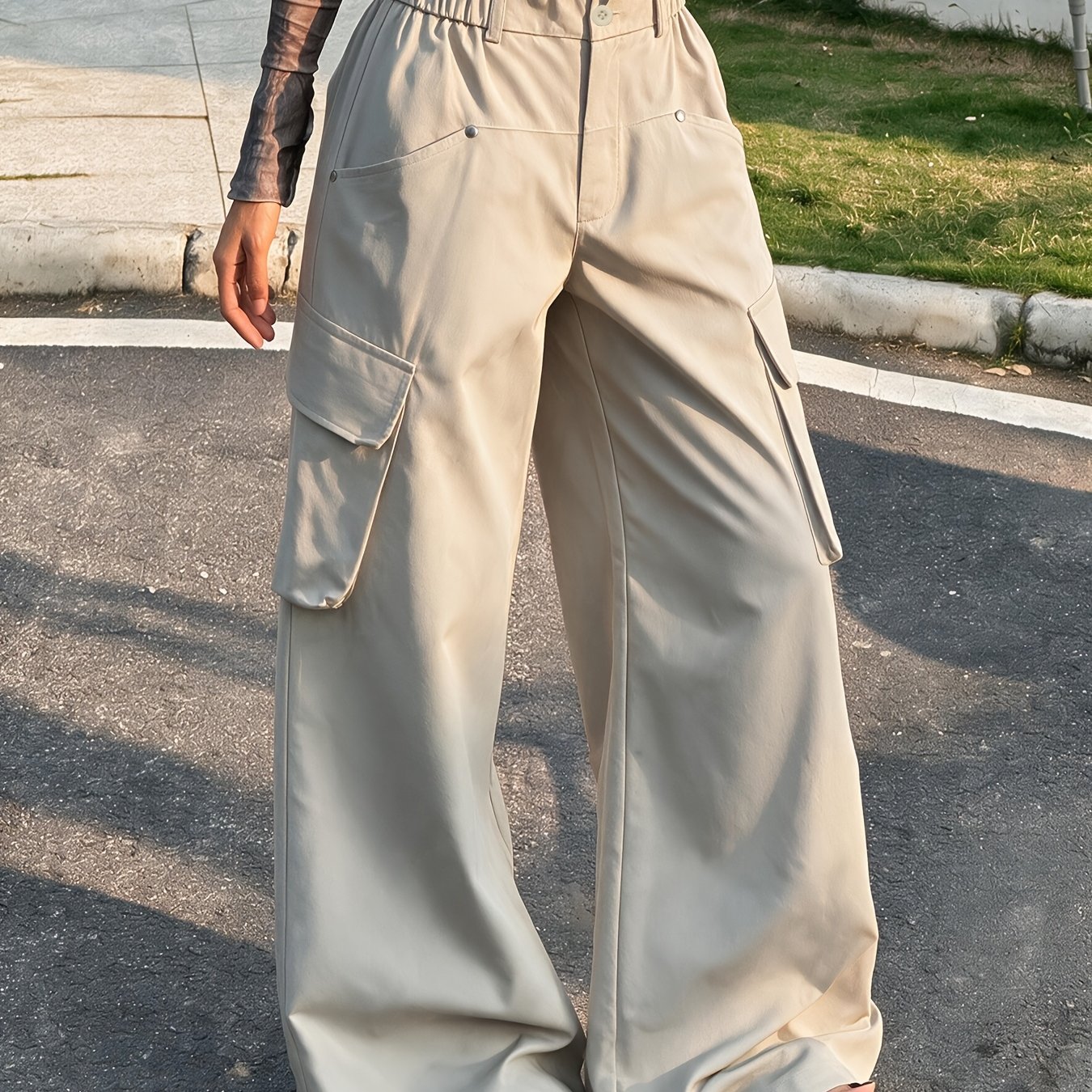 TEMU Pantalon Cargo Tendance avec Poches Vintage, Pantalon Décontracté à Jambes Larges et Droites Adapté à Toutes les Occasions