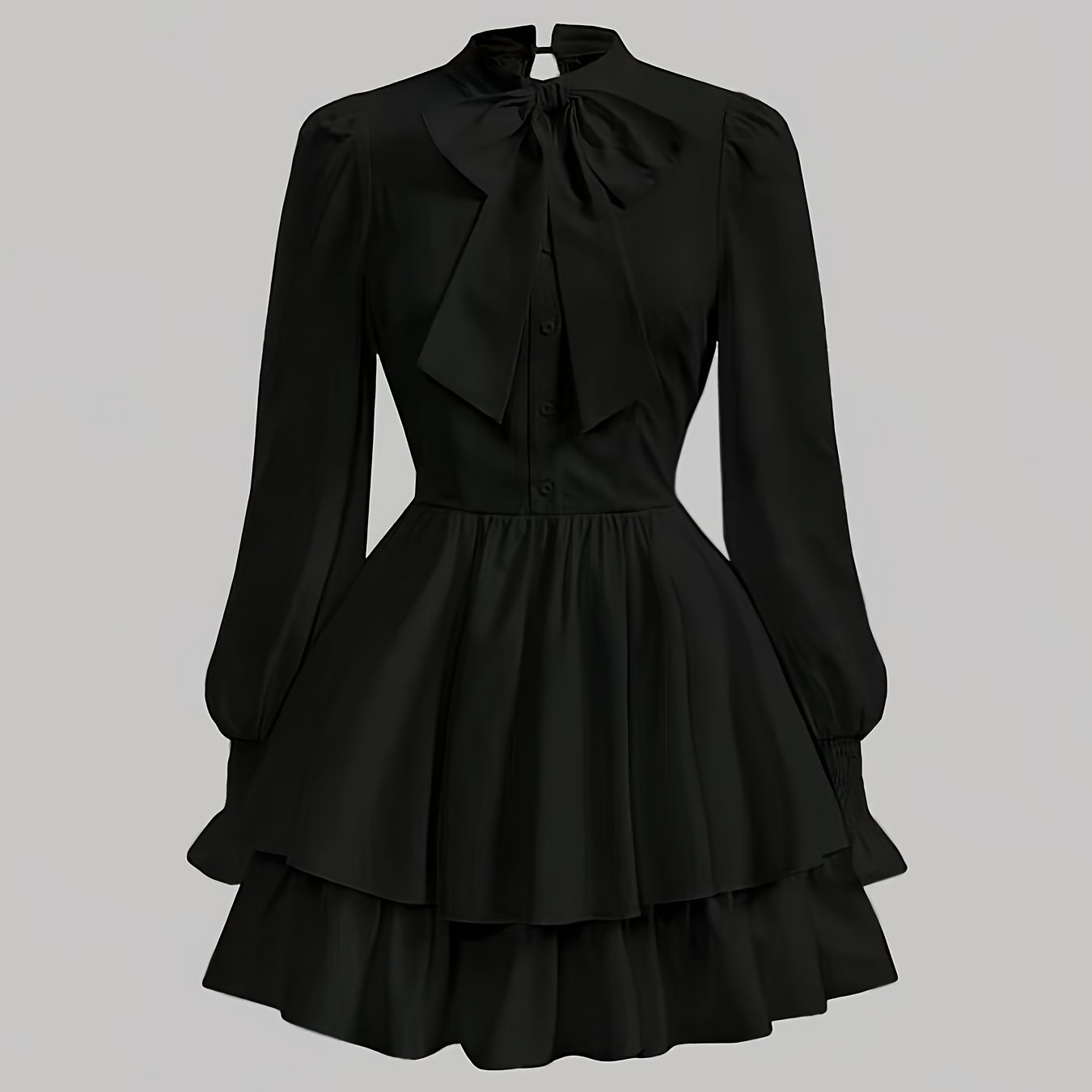 TEMU Élégante robe pour femmes à ourlet à volants avec nœud sur le devant | Col , couleur unie, coupe ajustée et évasée, parfaite pour toutes