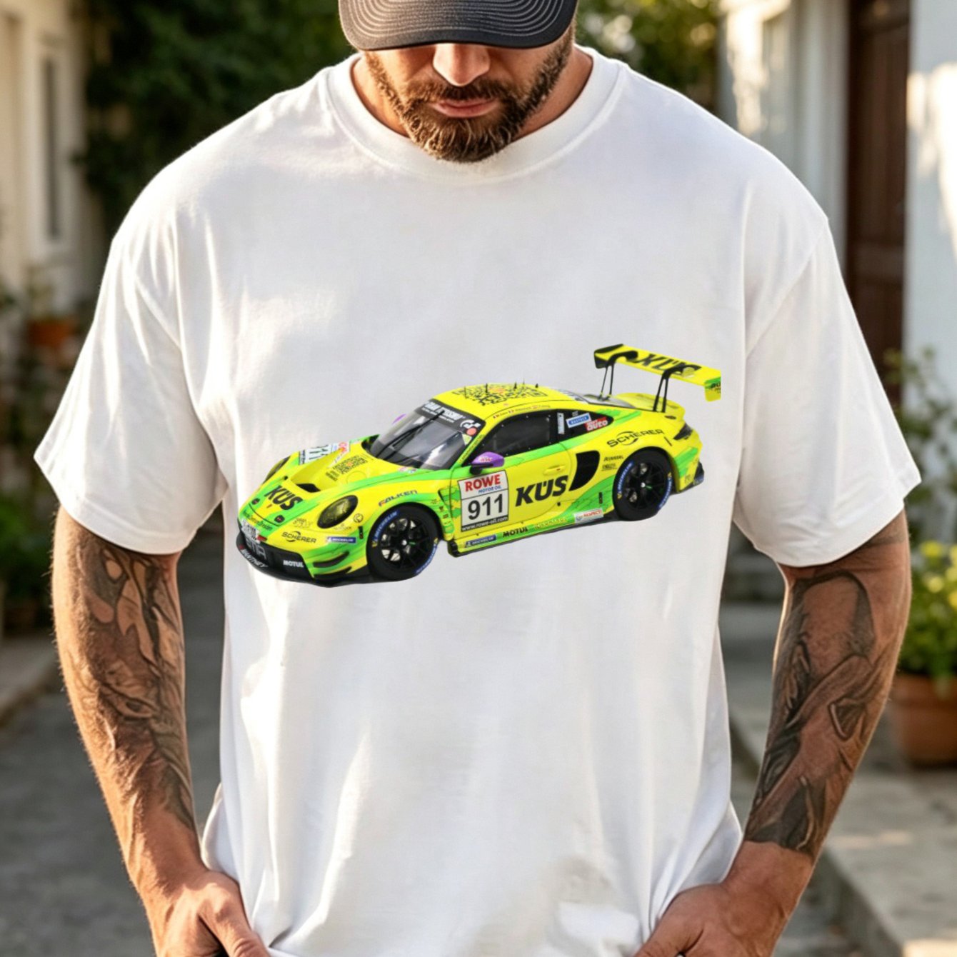 Image of 9 Kus Racing Car Graphic Neutral T Shirt Casual Short Sleeve Crew Neck Daily Wear Tee