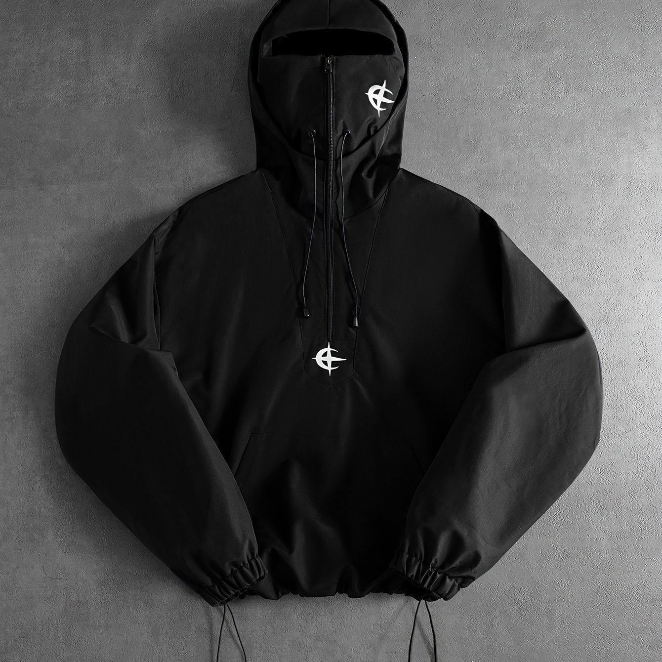 TEMU Giacca casual da con cappuccio e zip, realizzata in tessuto Oxford, con design di maschera integrata, cappotto trendy con stampa di distintivo ,