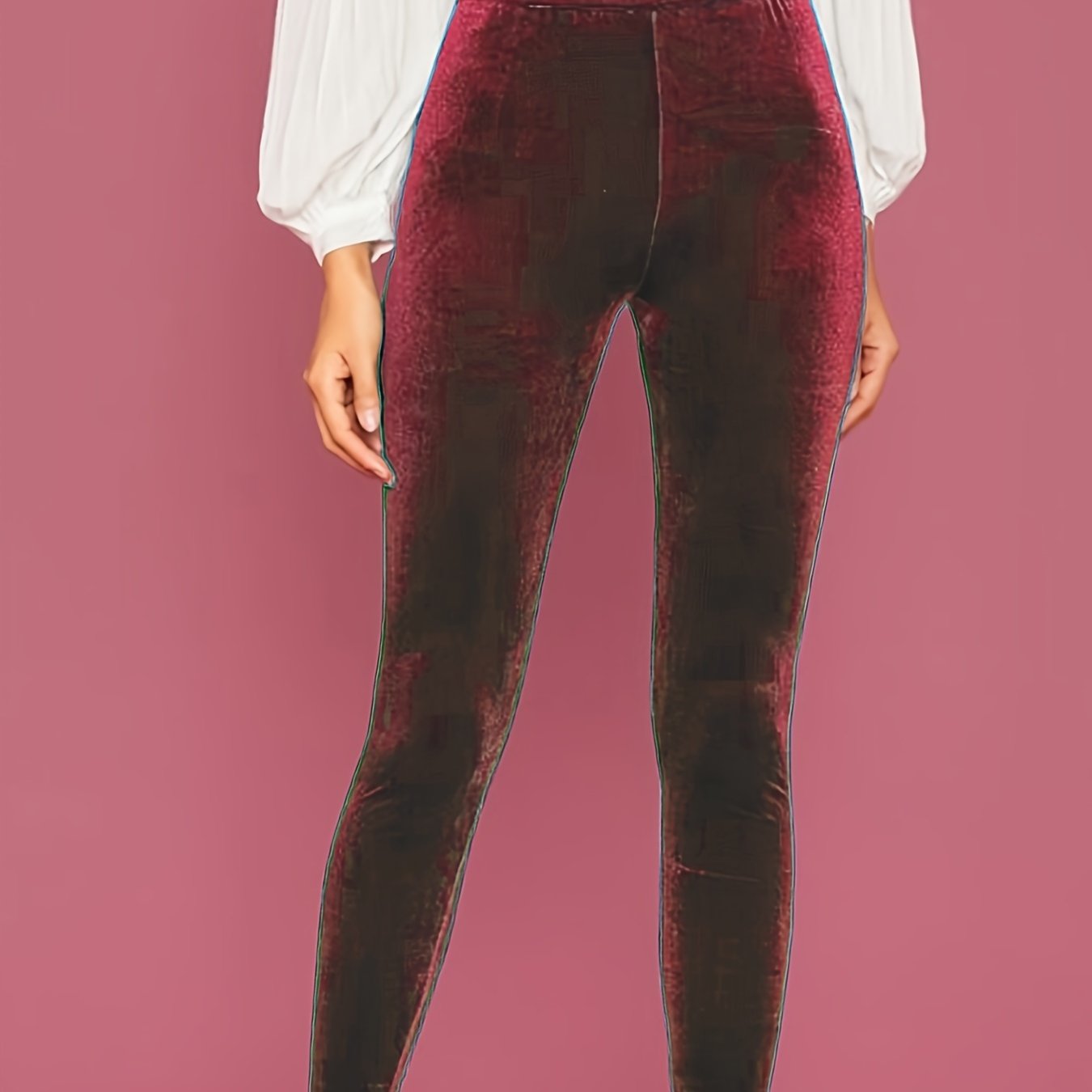 Solid Velvet Skinny Pants Elegant Elastic Waist Cozy Pants - Temu