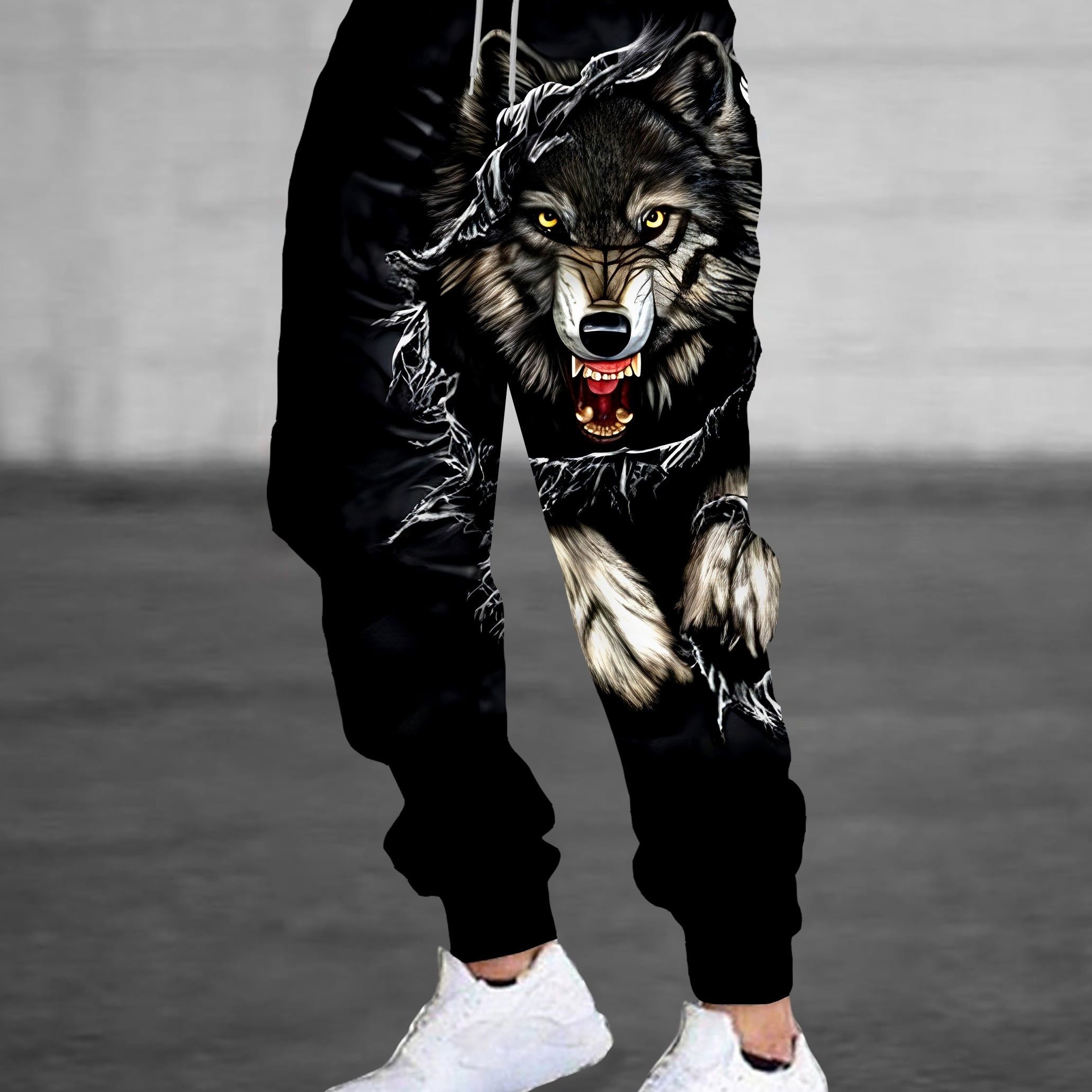 TEMU Men's Casual Wolf Joggers With Pockets For Sport