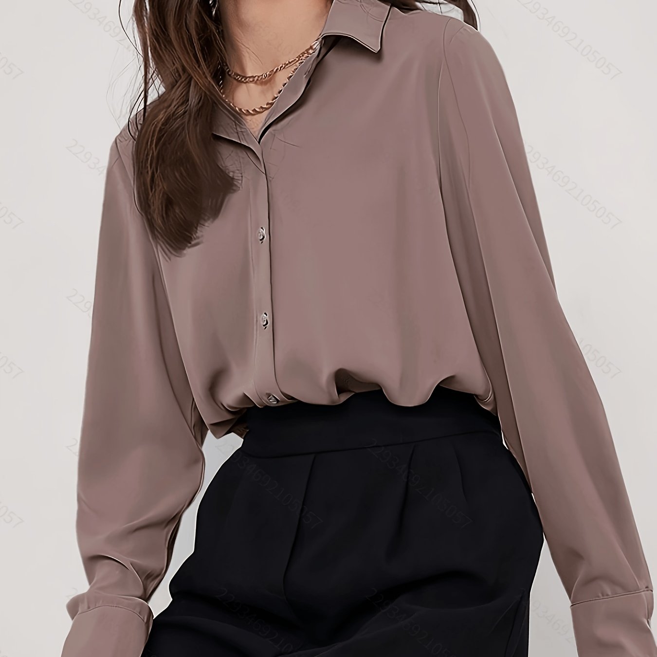 TEMU Cat Ear Directional, Women's Spring Autumn Fashion Casual Button-up Long Sleeve Shirt, Daily Casual Office Wear, , Versatile Base Style
