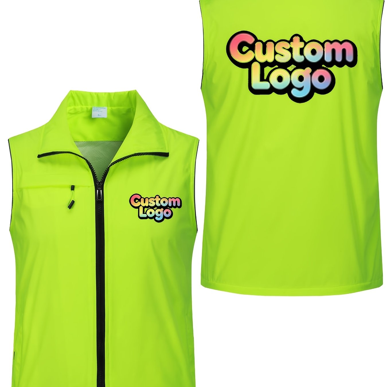 TEMU Custom Zipper Pocket Casual Vest, Unisex, With Logo Printing, Volunteer Vest, Polyester Mesh Lining, Multi- Vest. Suitable For