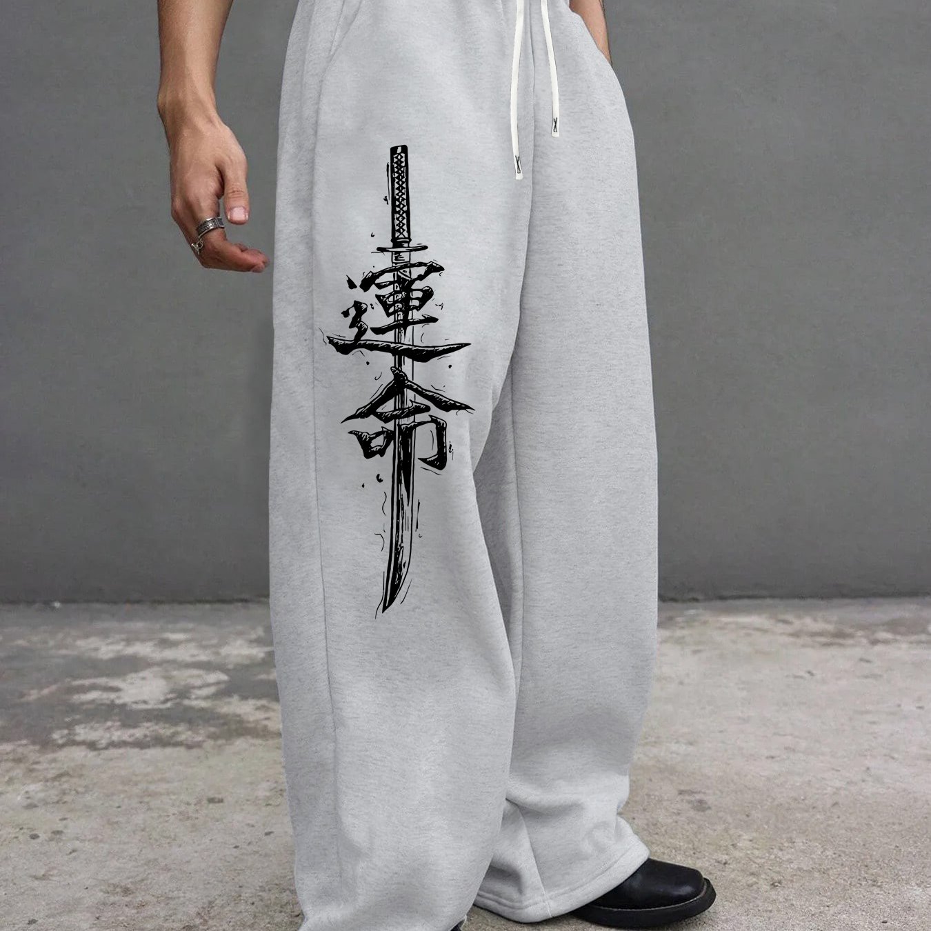 TEMU Pantalones largos holgados para hombre con diseño de impresión "Fate'S Edge", -garde, deportivo y casual, corte holgado, estilo streetwear, uso
