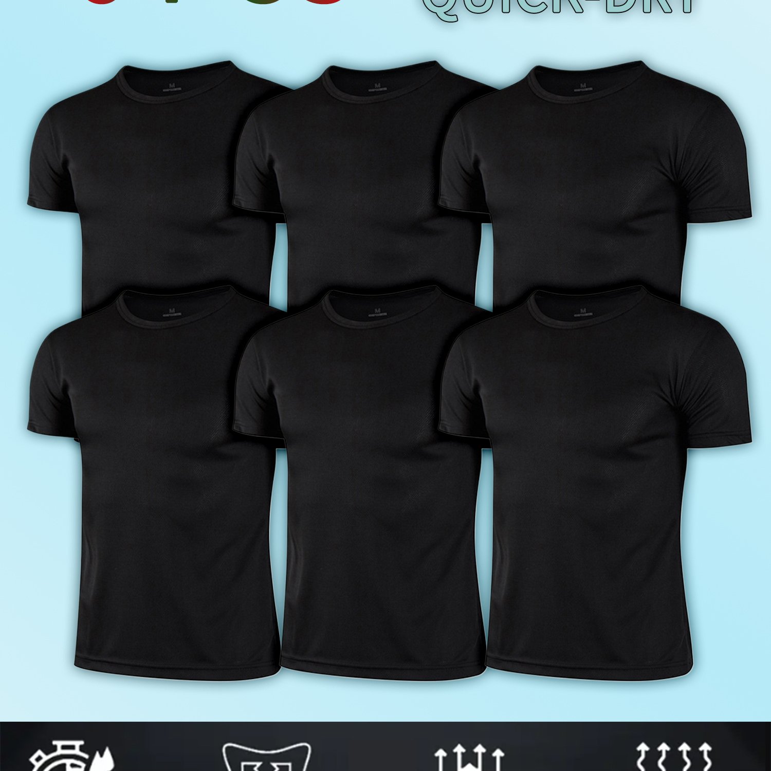 TEMU Men's 6pcs Ultra-lightweight, Quick-drying, & Breathable T-shirts - Soft, Comfortable, And Fast-drying Tops. Gym, Running, And Fitness Apparel -