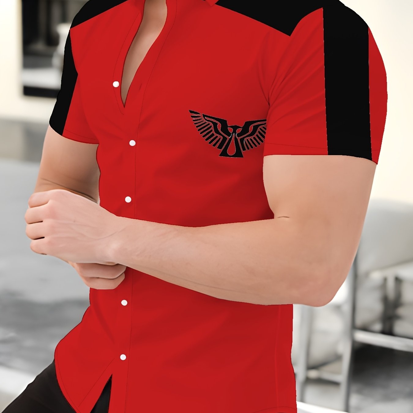 TEMU Men's Fashionable Lapel-patterned Shirt With Stylish Printed Design