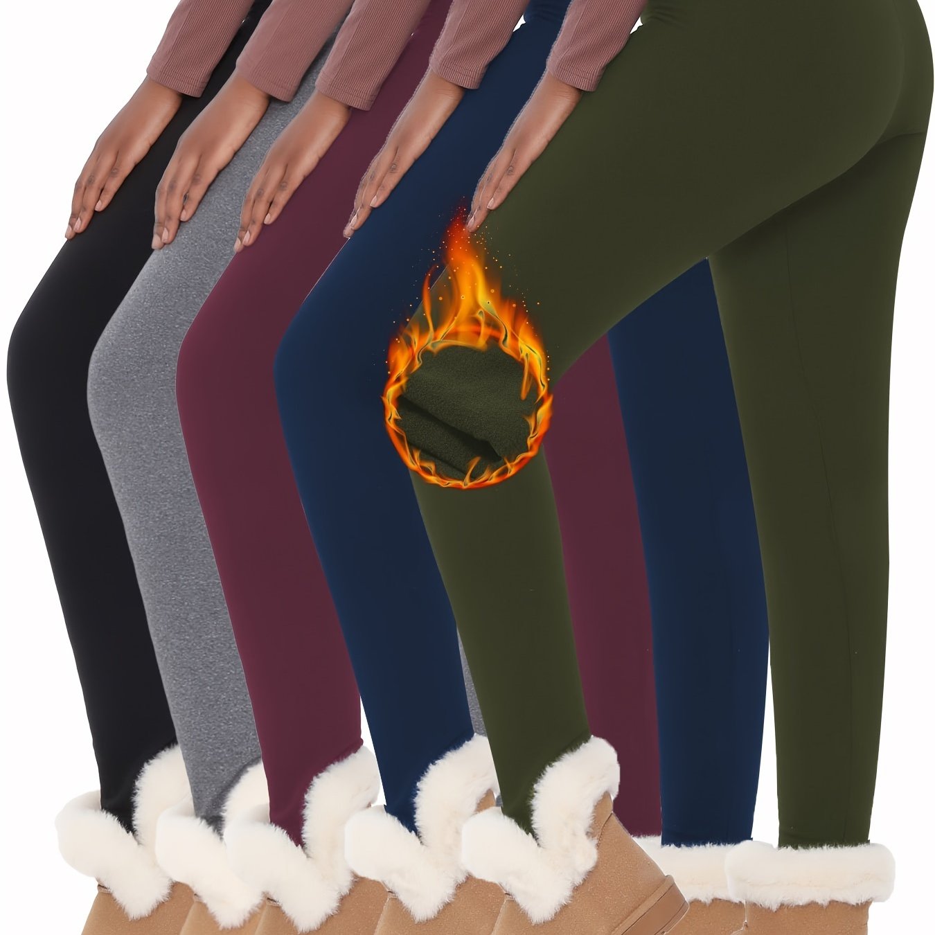 E-shop 5-Pack Damen -gefütterte High-Waist Yoga-Hosen - Warme Winter-Workout-Tights für Yoga, Fitness, Skifahren &