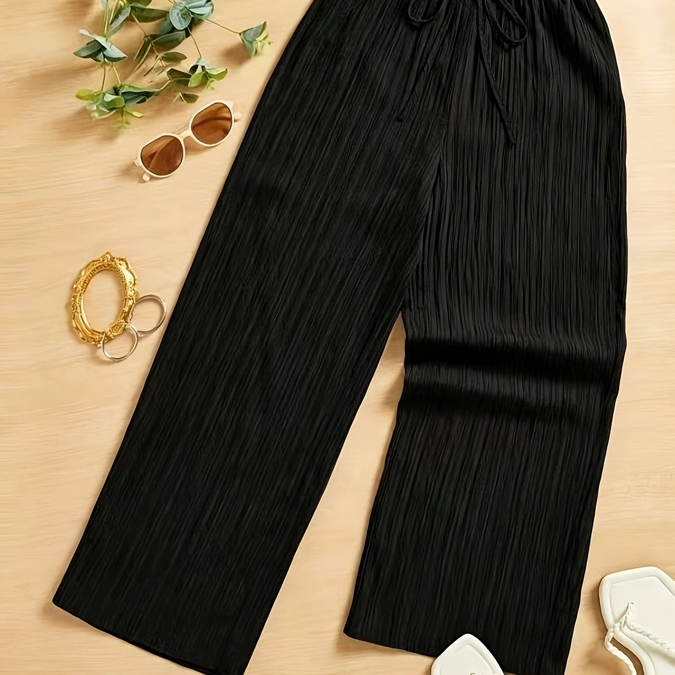 TEMU Women's Fashion Casual Wide-leg Pants - Elegant Wide-leg Pants For Women - High-waist Full-length Trousers, Non-stretch Fabric Suitable For ,