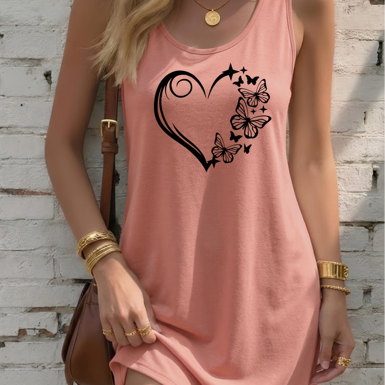 TEMU Women's Dress Solid Color Sleeveless Tank Dress, , For Shopping And Dating, Fashion Enthusiasts, Loose Fit