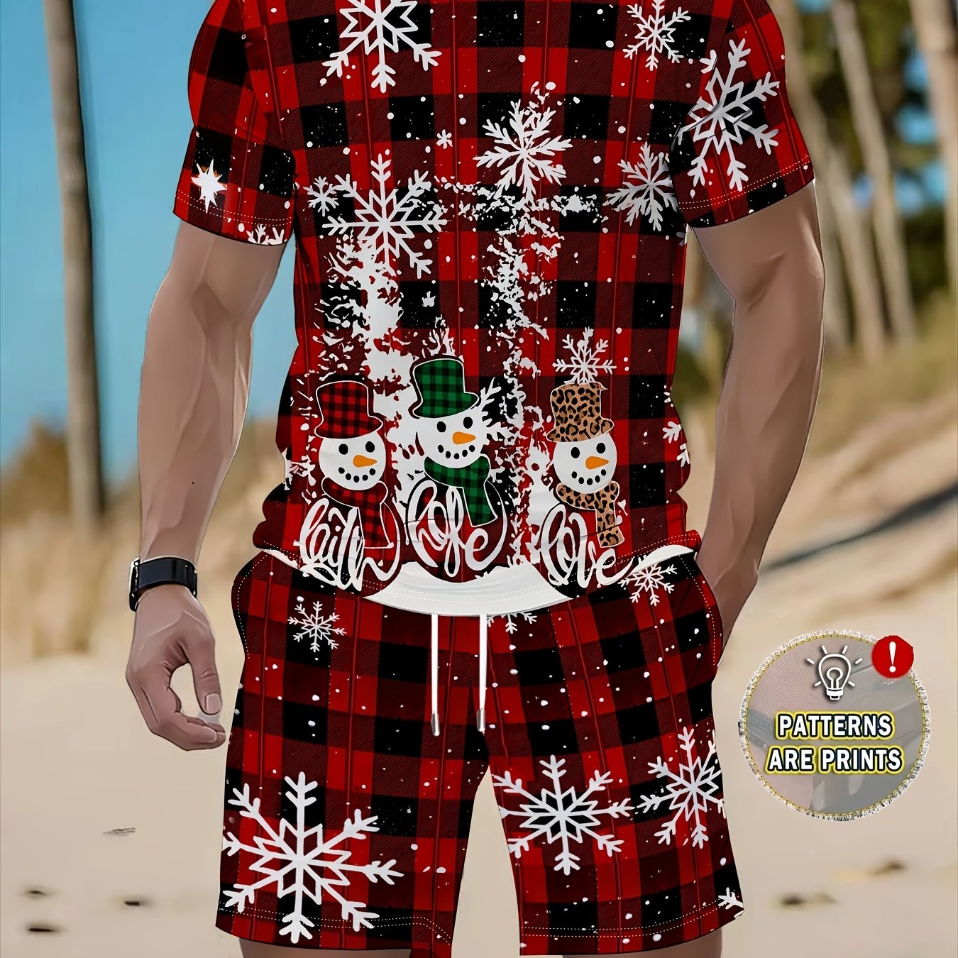 TEMU Men's Christmas Suit Featuring A Plaid And Snowman Design In Red And Black, Suitable For Machine Washing. This Casual Outfit Is Perfect For ,