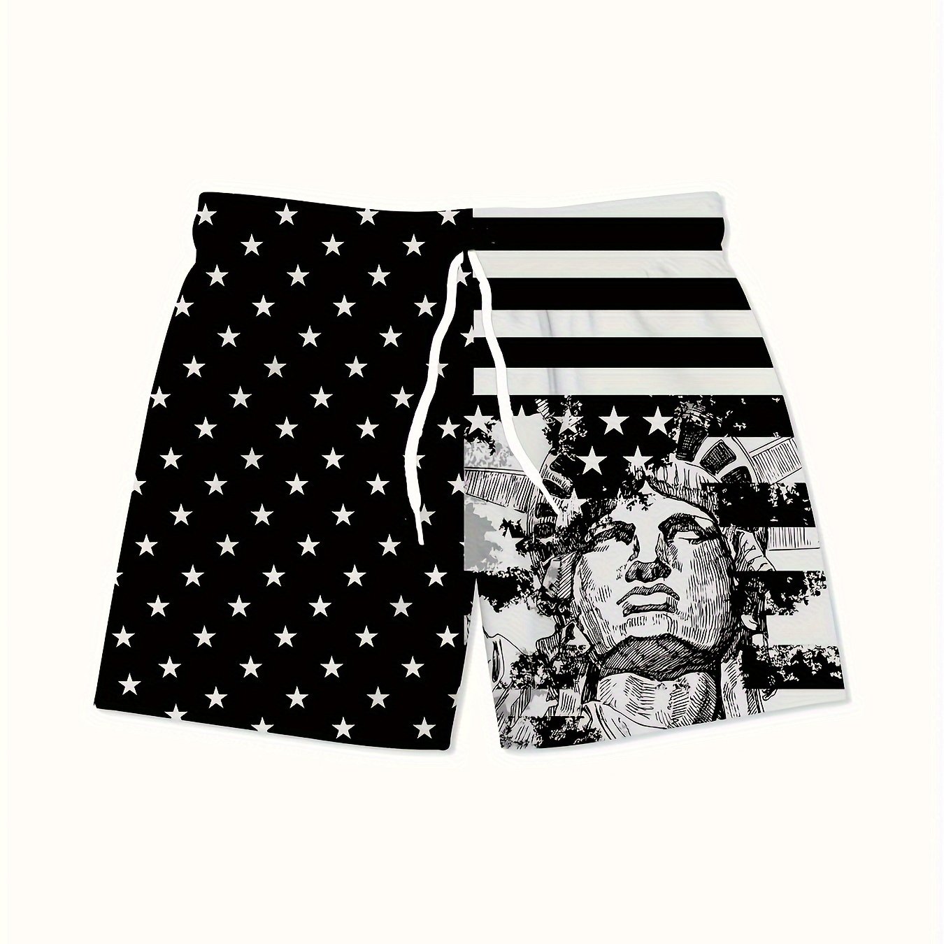 TEMU Men's Casual Flag Print Active Shorts, Drawstring Beach Shorts For Summer Beach Resort