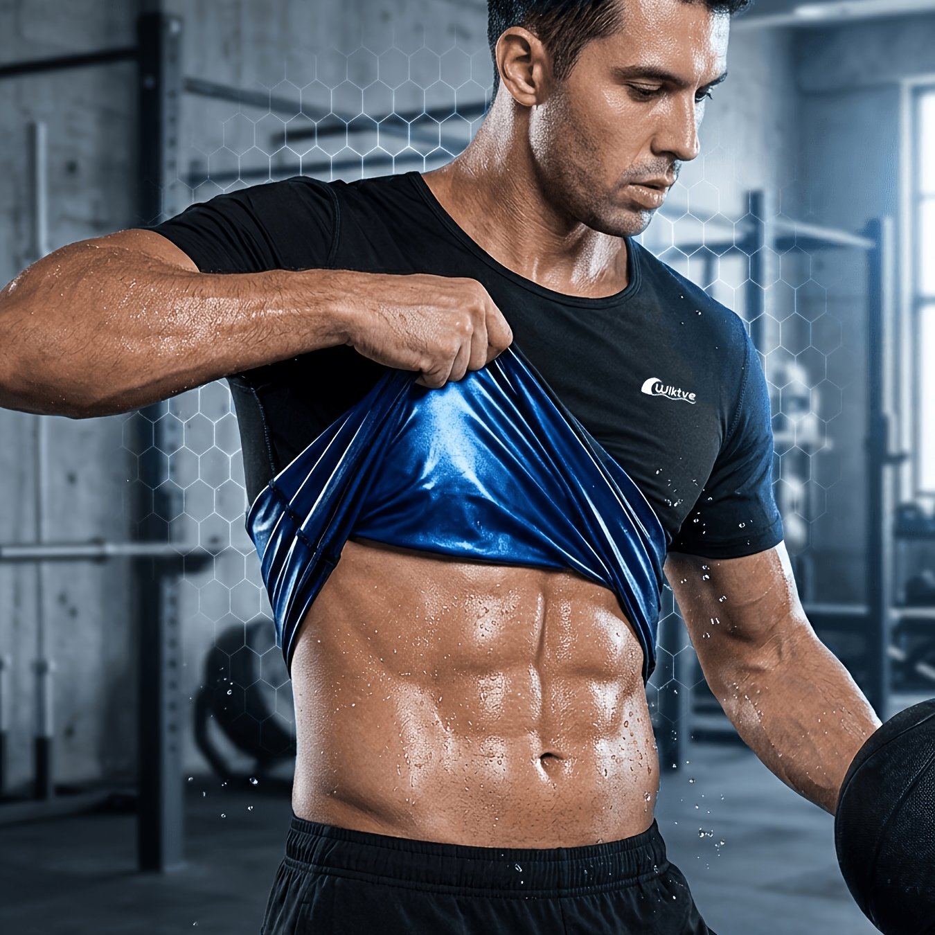 TEMU Men's Athletic Compression Top, Sweat Boosting, Gym Workout And Daily Use/men's Slimming Fitness Shirt, Tummy Control, Breathable Short Sleeve