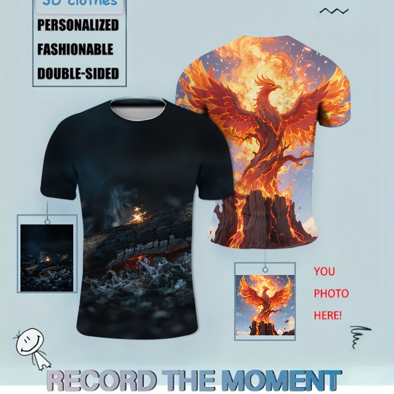 TEMU Custom T-shirt - Personalized Photo/text/logo, Breathable Polyester Fabric, Custom Front And , Lightweight Summer - Suitable For Events, Gifts,