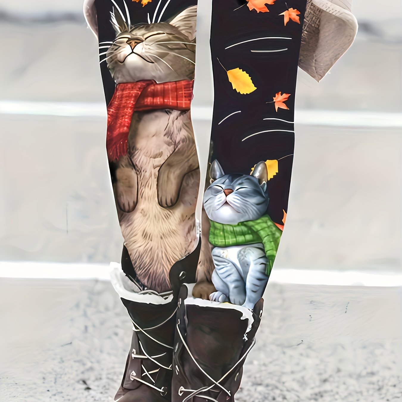 Cute Cat Print Skinny Leggings, Casual Elastic Waist Stretchy Leggings, Women's Clothing