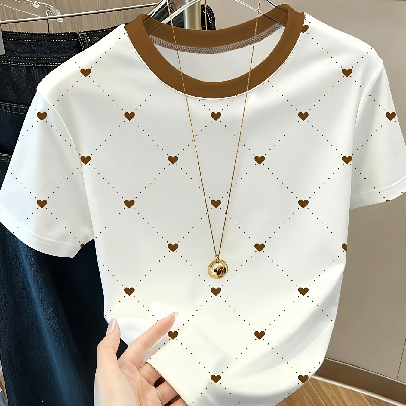 TEMU New Summer Women's Round Neck Short Sleeve Printed Comfortable Casual T-shirt Top