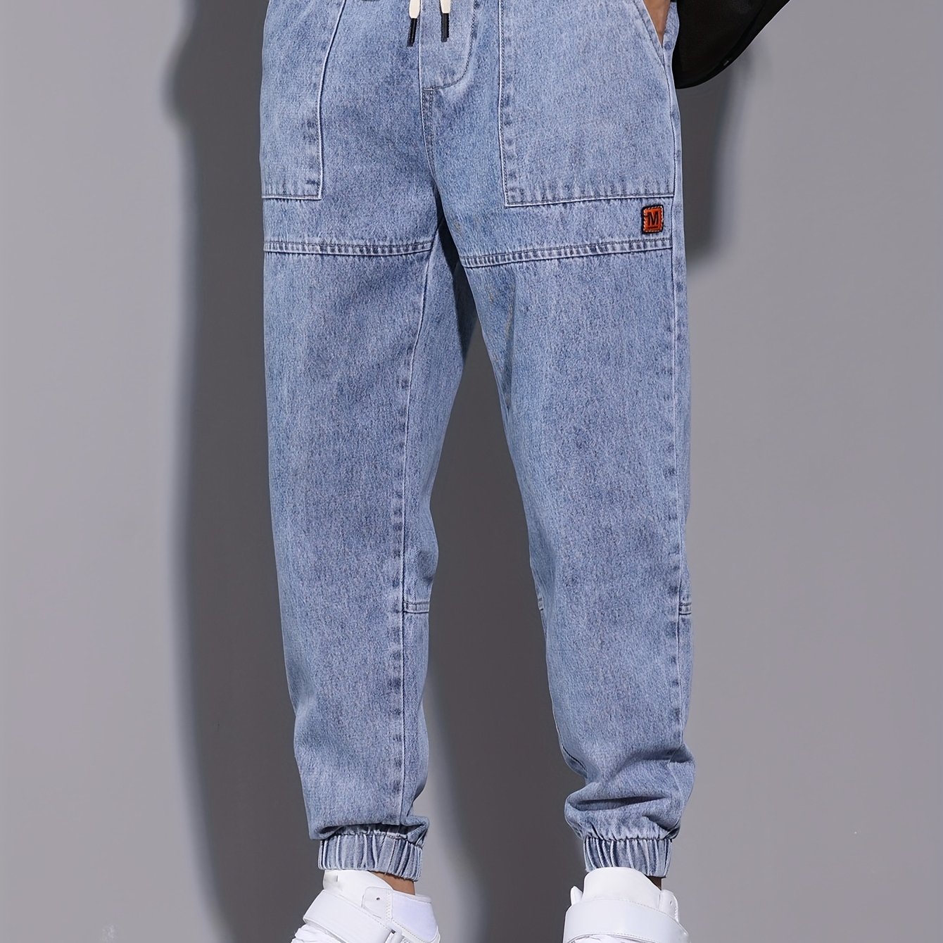 Image of 2025 Spring And Autumn 's Jeans, Tied Feet Trousers, Men's Clothing, Harem Casual Outdoor Wear-resistant Sports Trousers, Drawstring Style (geng Yuanshi)