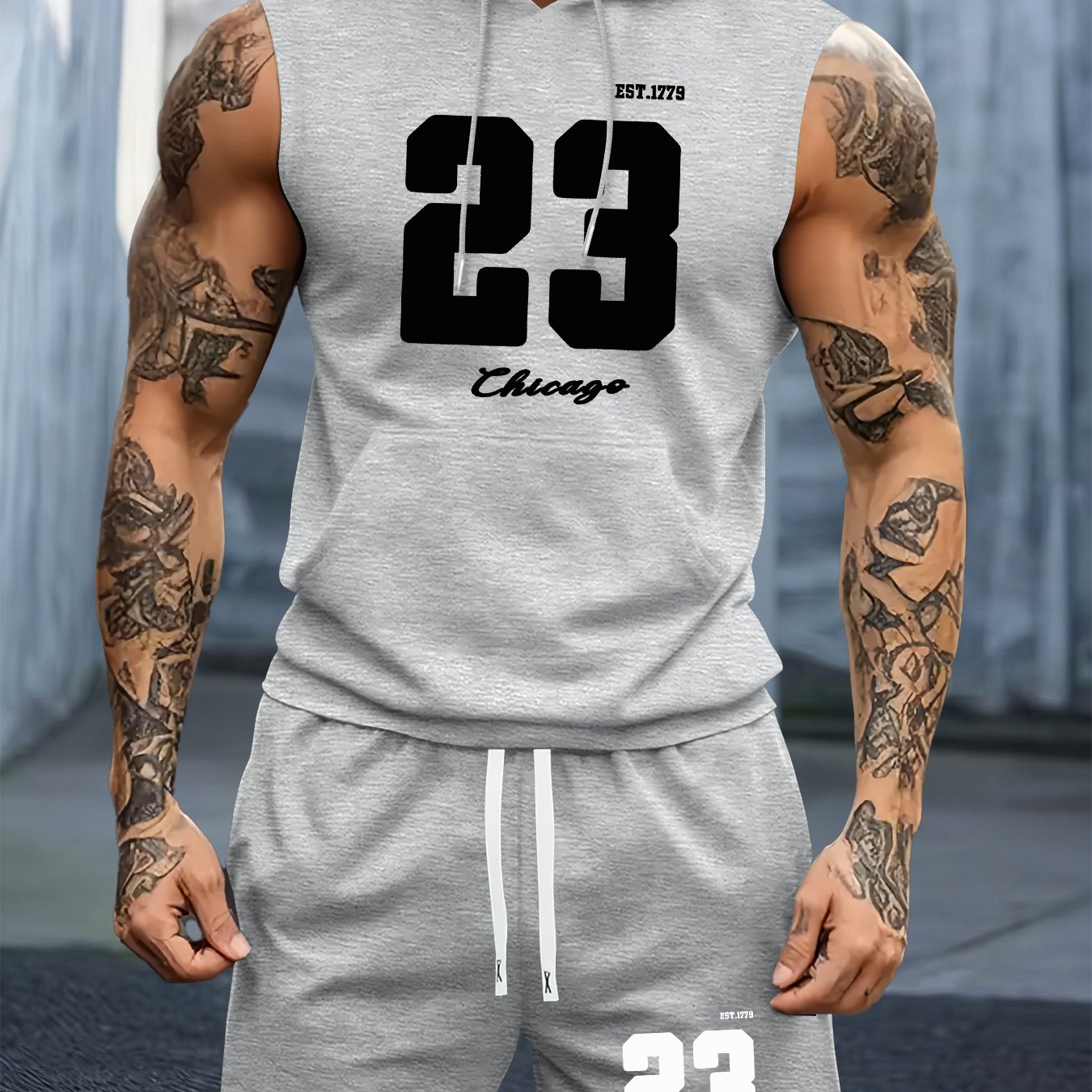 TEMU Hooded Vest Set With Number 23 Pattern, Suitable For Summer Sports, Gym Training, Outdoor Activities, And Casual Wear. Sleeveless Hooded T-shirt
