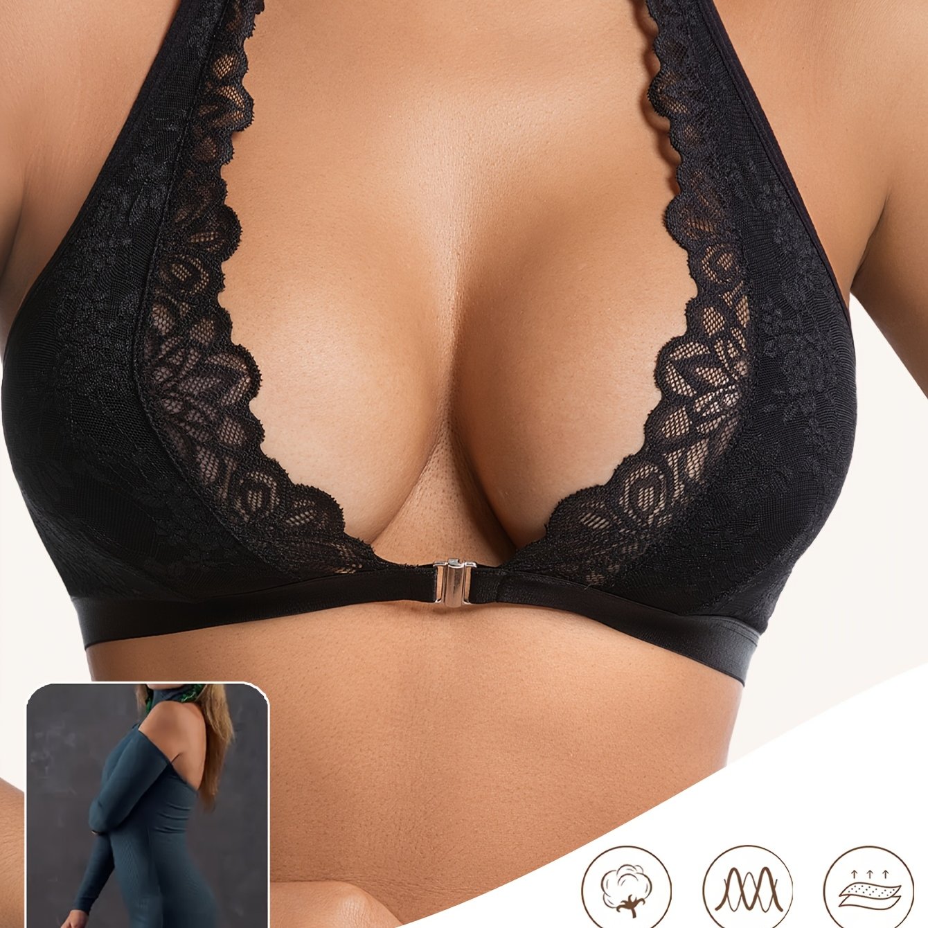 Image of A Sexy 3d Lace Backless Bra - Floral Lace Pattern - Open Bra, Comfortable And Breathable Backless Wireless Bra, Women's Underwear