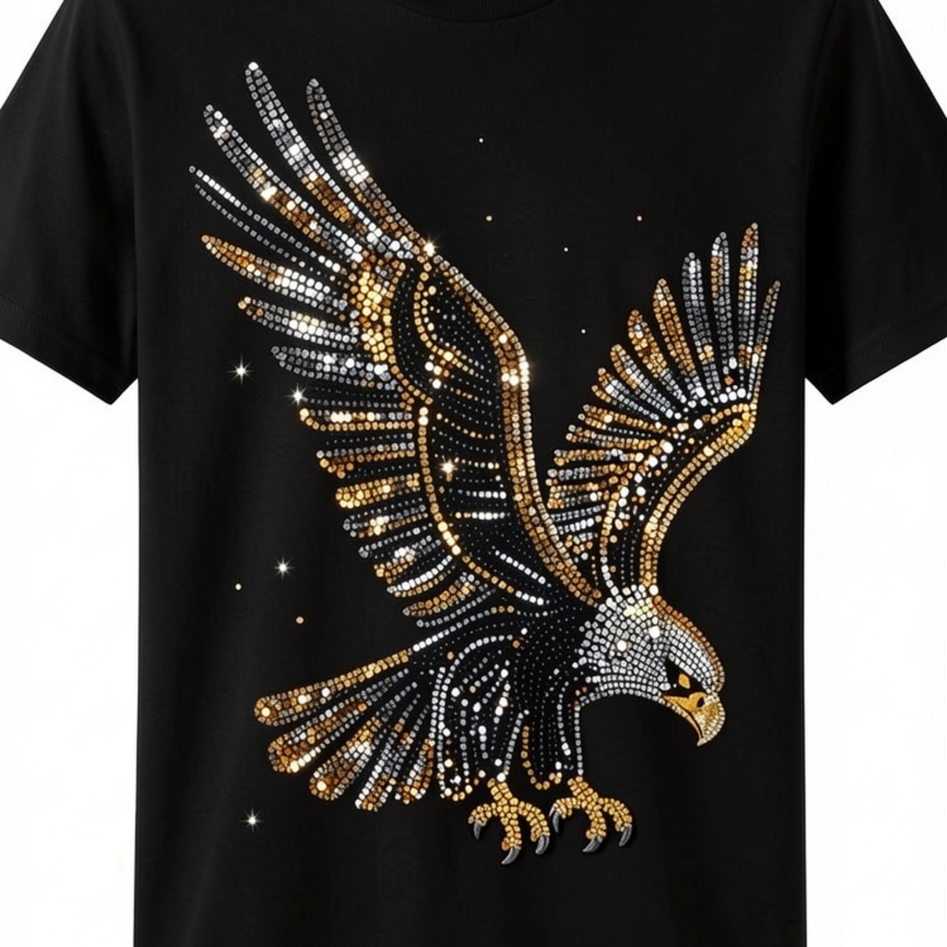 Image of Men's 220gsm Heavyweight Short-sleeve T-shirt With Eagle Print - Black And Golden Graphic Casual Round Neck Tee, Fit For Casual Attire, Parties And Outdoor Activities - Stylish Statement Shirt For Men