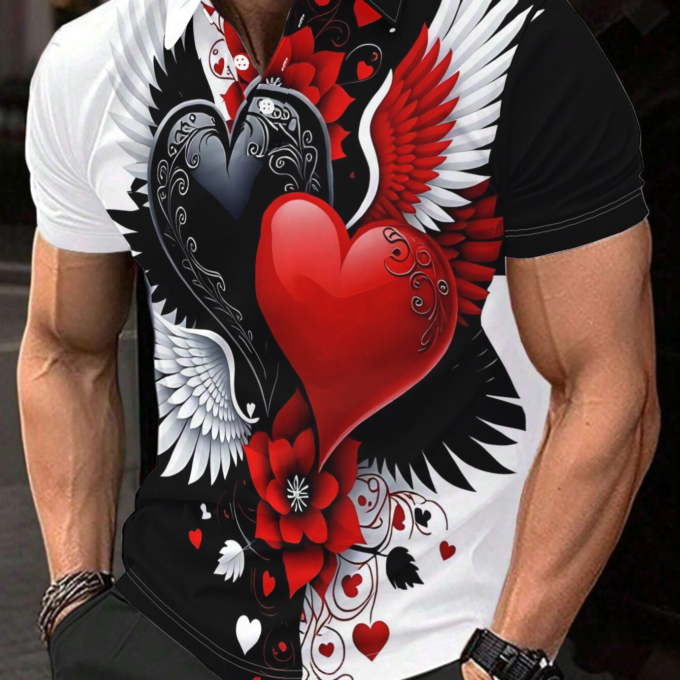 TEMU Men's Trendy Print Shirt, Personalized Totem Fiber Short-sleeved T-shirt, Summer Casual Regular Style
