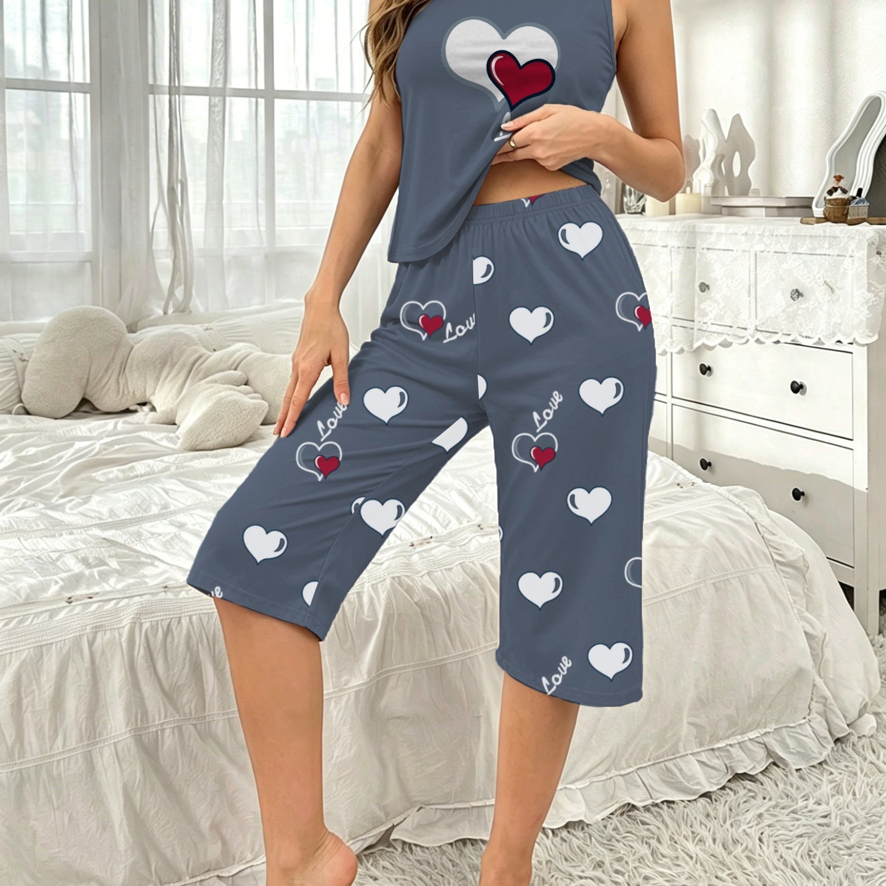 TEMU -print Letter Pajama Set With Vest