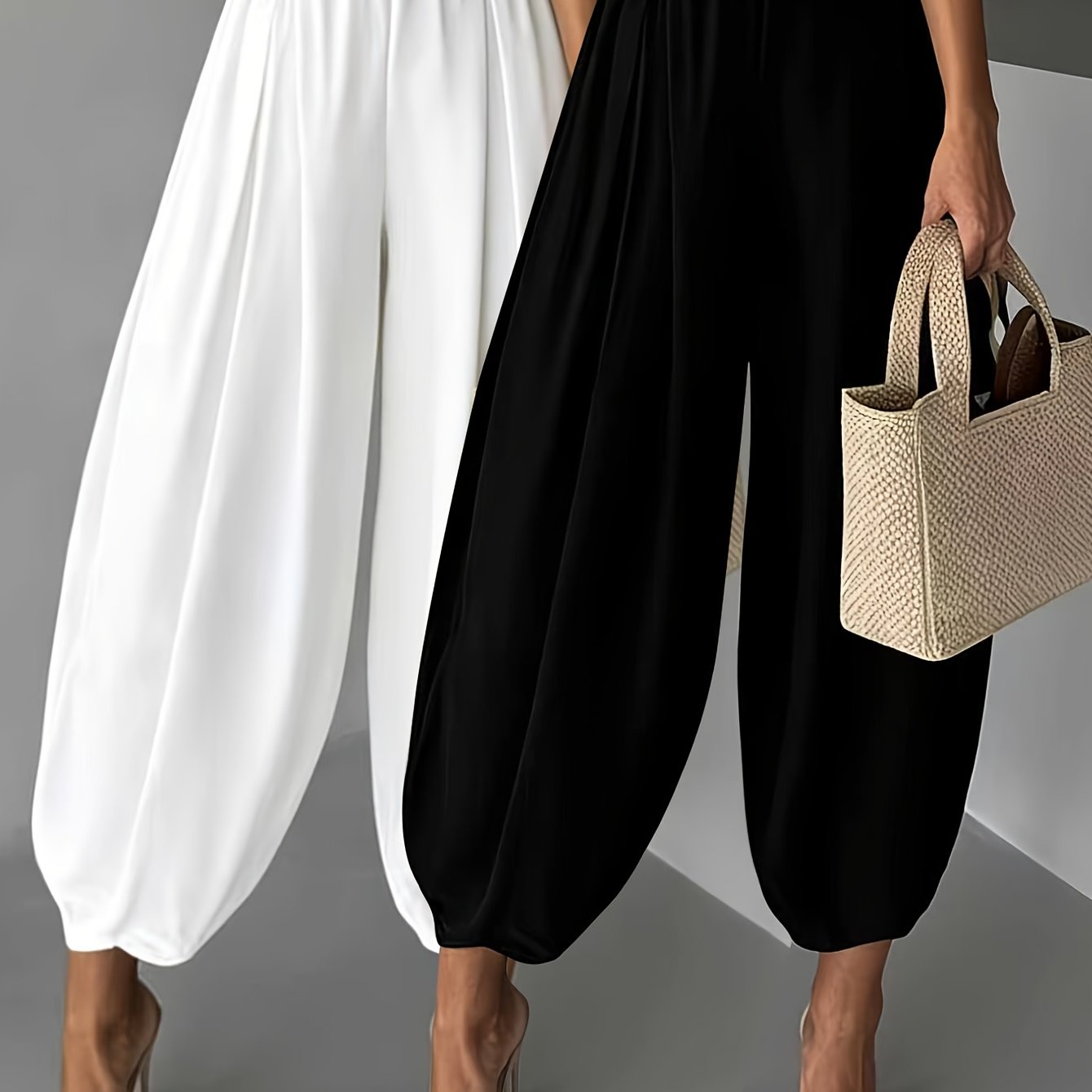 TEMU 2pcs European/ High-waist Loose Lantern Pants For Women, Summer Elastic Waist Harem Pants, Casual Versatile Ankle Pants
