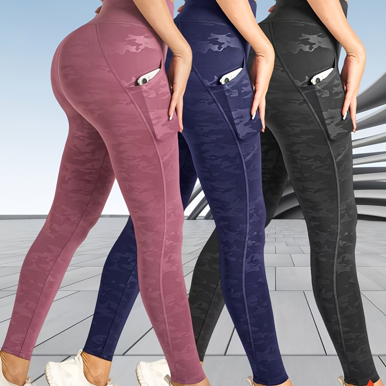 TEMU 3.pc Trendy Yoga Pants, Women's Leggings, High-waisted Tummy Control Tight Long Pants, Breathable And Comfortable Shaping Leggings
