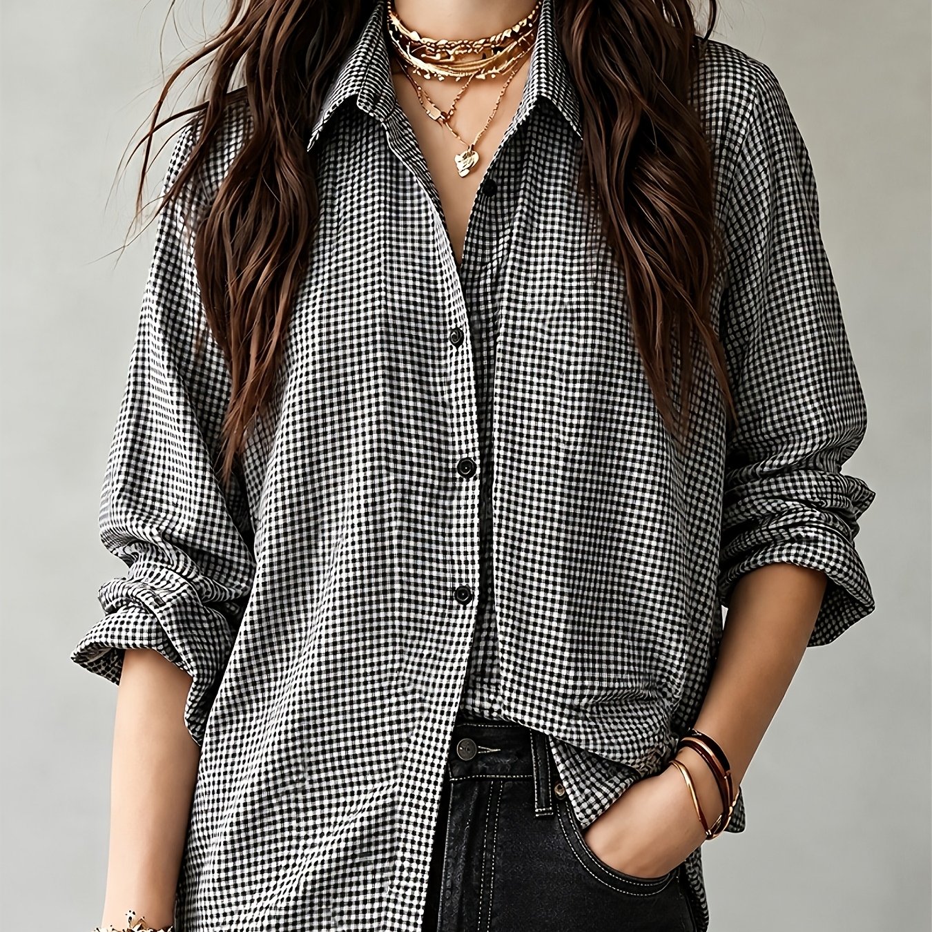 TEMU chemise à manches longues à carreaux pour /automne, et stylée pour une tenue de polyvalente