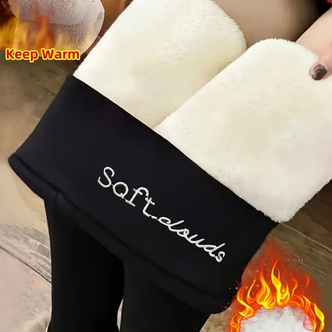 Image of Women's High-waisted Warm Leggings - Soft Stretchy Solid Color Pants For Autumn & Winter, Cozy Thick & Comfortable, Perfect For Casual Wear, Cozy Winter Wear