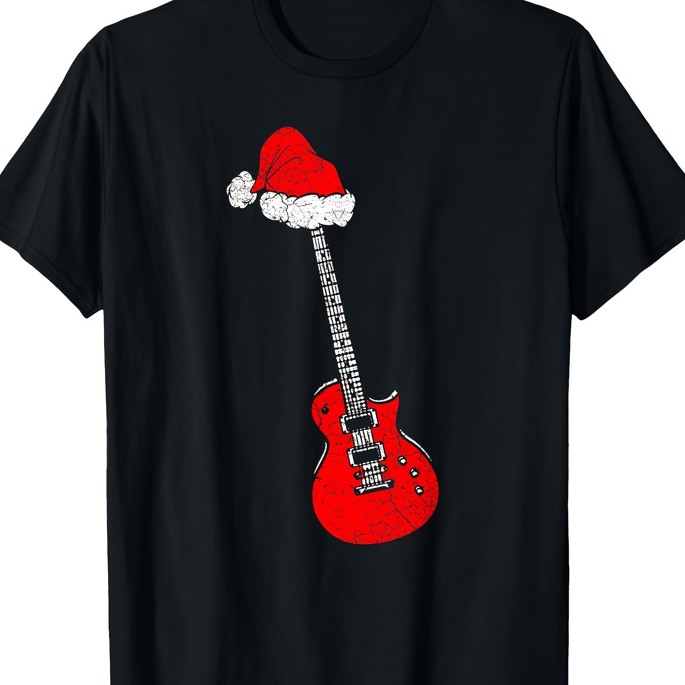 T-shirt Featuring A Christmas Musician With A Guitar And Santa, Weighing 220g