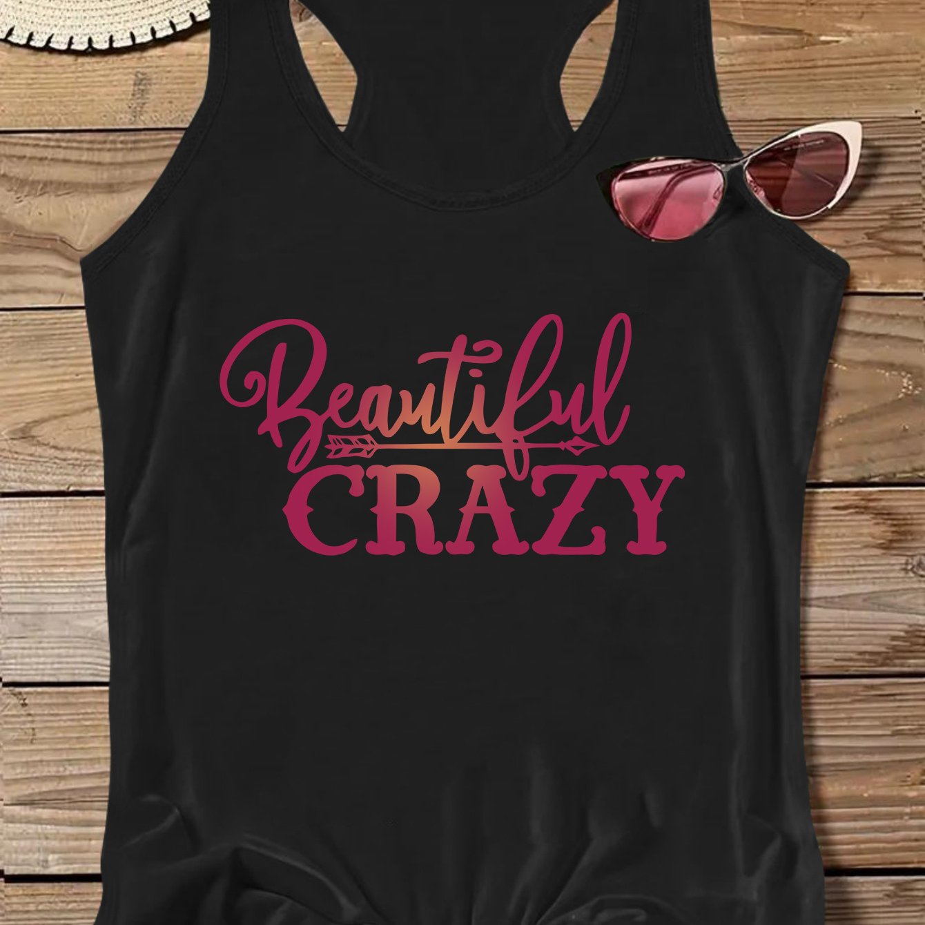 TEMU Plus Size, Plus Size Women's Fashion Trendy Gradient Letter Tank Top
