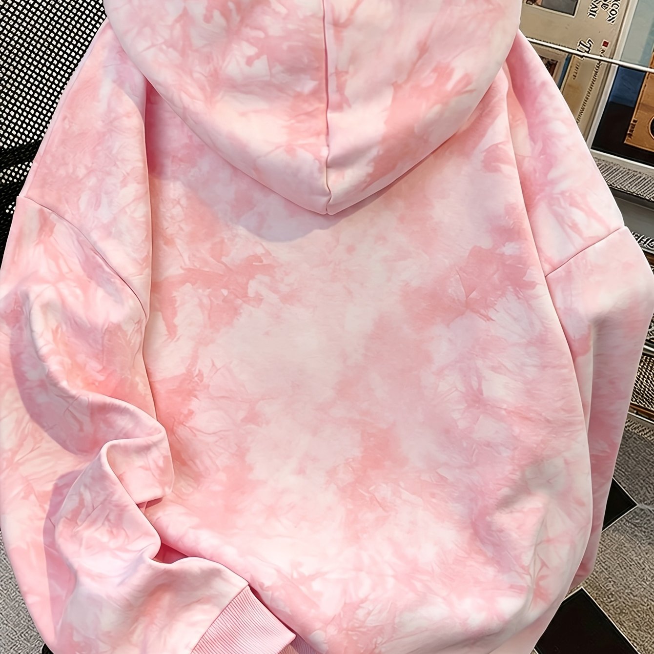 TEMU Autumn Winter New Tie-dye Hooded Sweatshirt For Women, Loose Oversized Winter Lazy Style Casual Pullover With Drawstring Hood, Women's Clothing