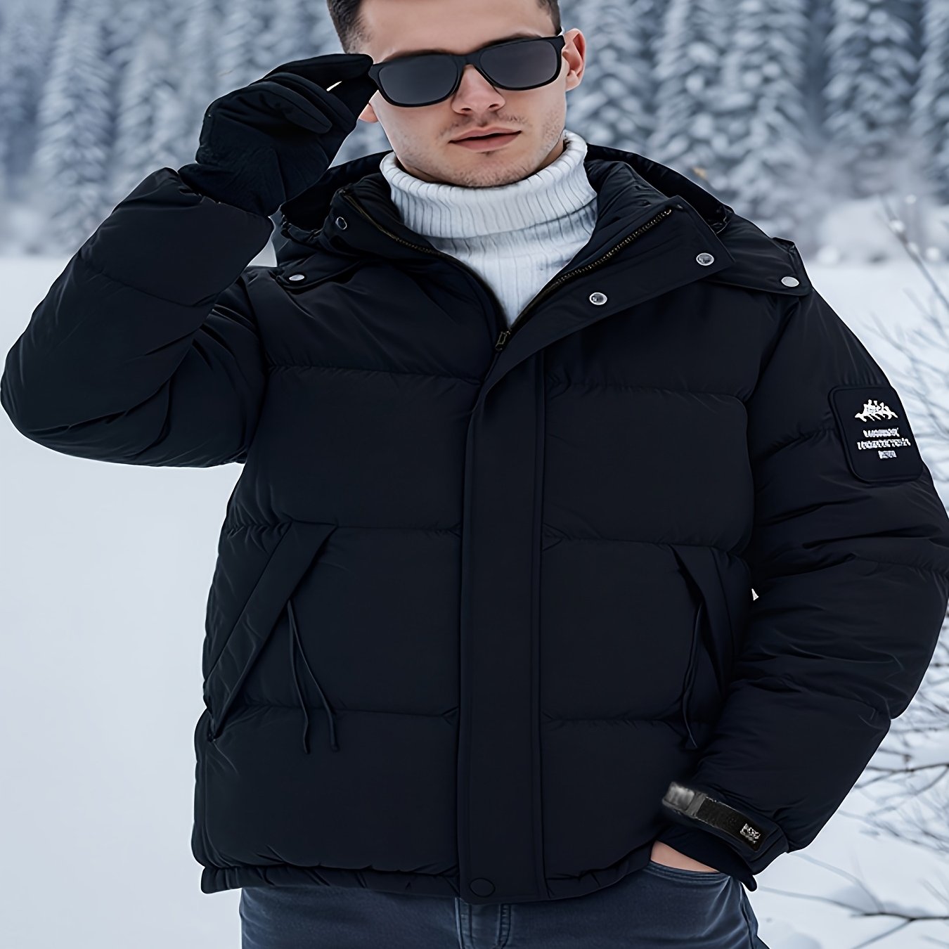 TEMU Veste pour homme à capuche amovible, fibre de chaude et épaissie, avec grandes poches, fermeture éclair d'hiver, convient pour une tenue