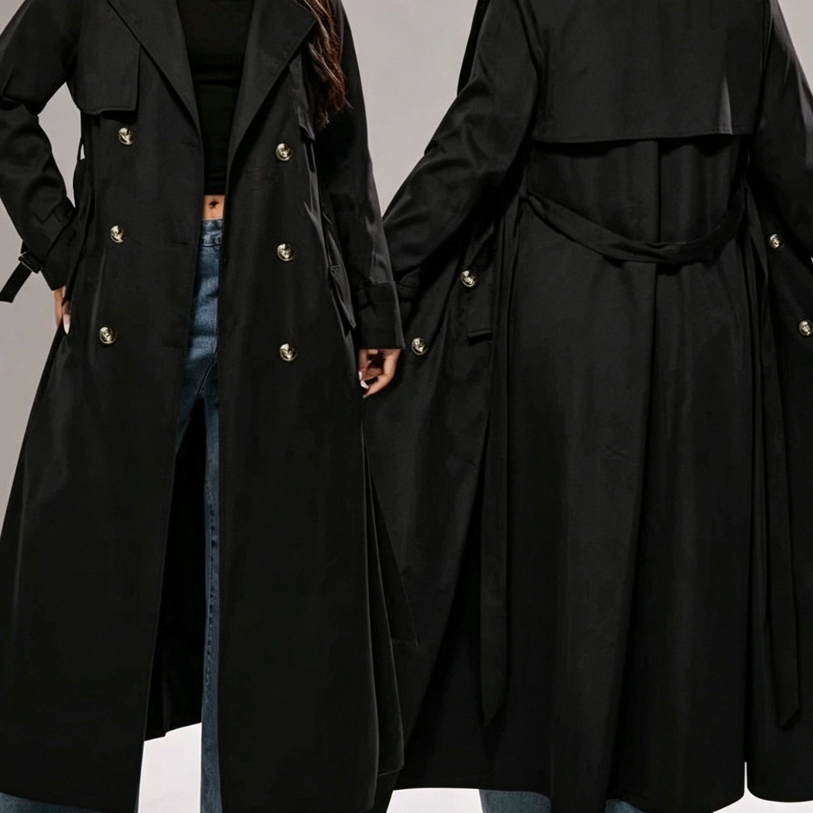 TEMU Plus Size - Women's Spring Autumn Long Trench Coat, Suitable For Indoor And Outdoor Wear